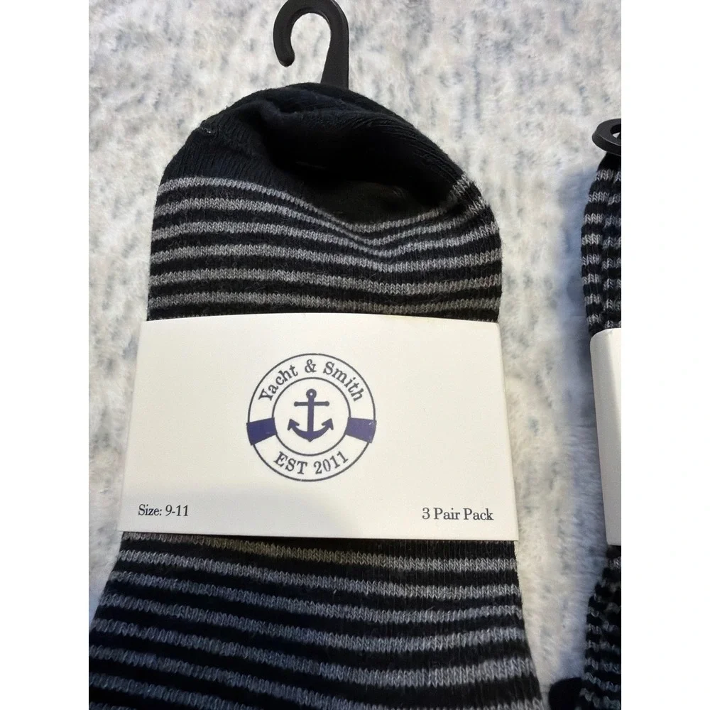 Yacht & Smith Womens‎ 3 Pair Pack Ankle Socks Black Grey Stripe Size 9 11
